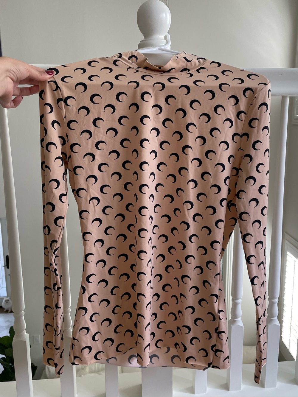 Marine Serre Beige and Black Crescent Moon Mock Neck Long Sleeve